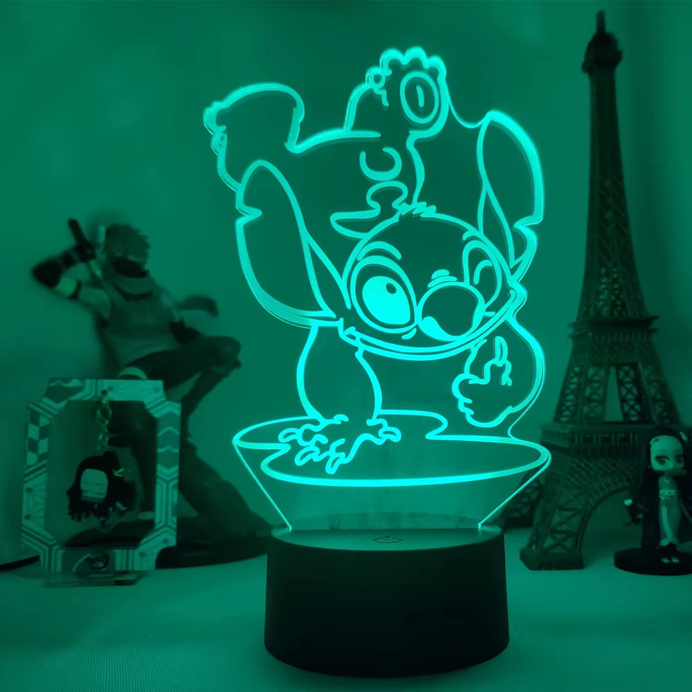 Lilo & Stitch 3D LED Night Lamp - Color-Changing Cartoon Touch Table Lamp for Kids' Rooms and Gifts