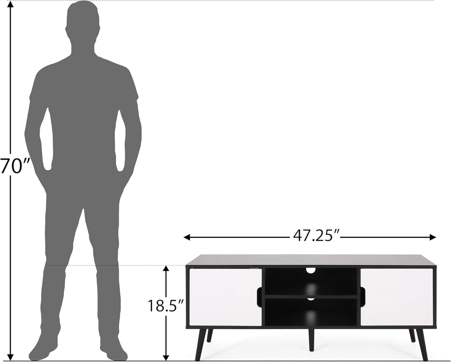 Elevate Your Living Space with the Stylish Black and White Lena TV Stand Featuring Ample Storage and Mid-Century Modern Design