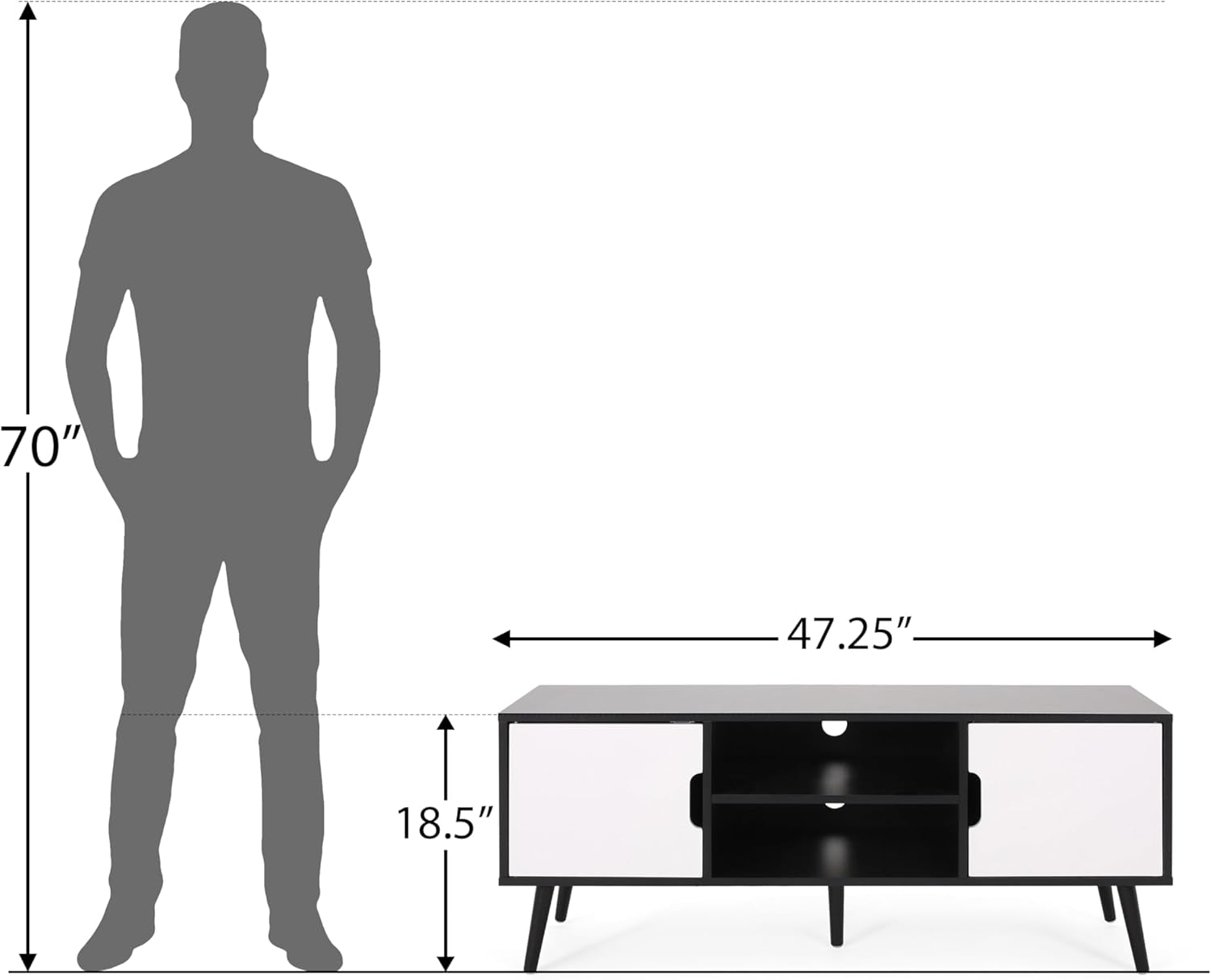 Elevate Your Living Space with the Stylish Black and White Lena TV Stand Featuring Ample Storage and Mid-Century Modern Design