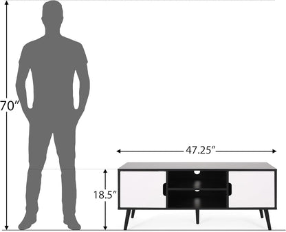 Elevate Your Living Space with the Stylish Black and White Lena TV Stand Featuring Ample Storage and Mid-Century Modern Design