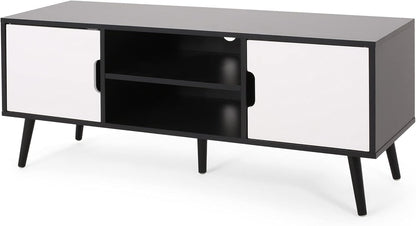 Elevate Your Living Space with the Stylish Black and White Lena TV Stand Featuring Ample Storage and Mid-Century Modern Design