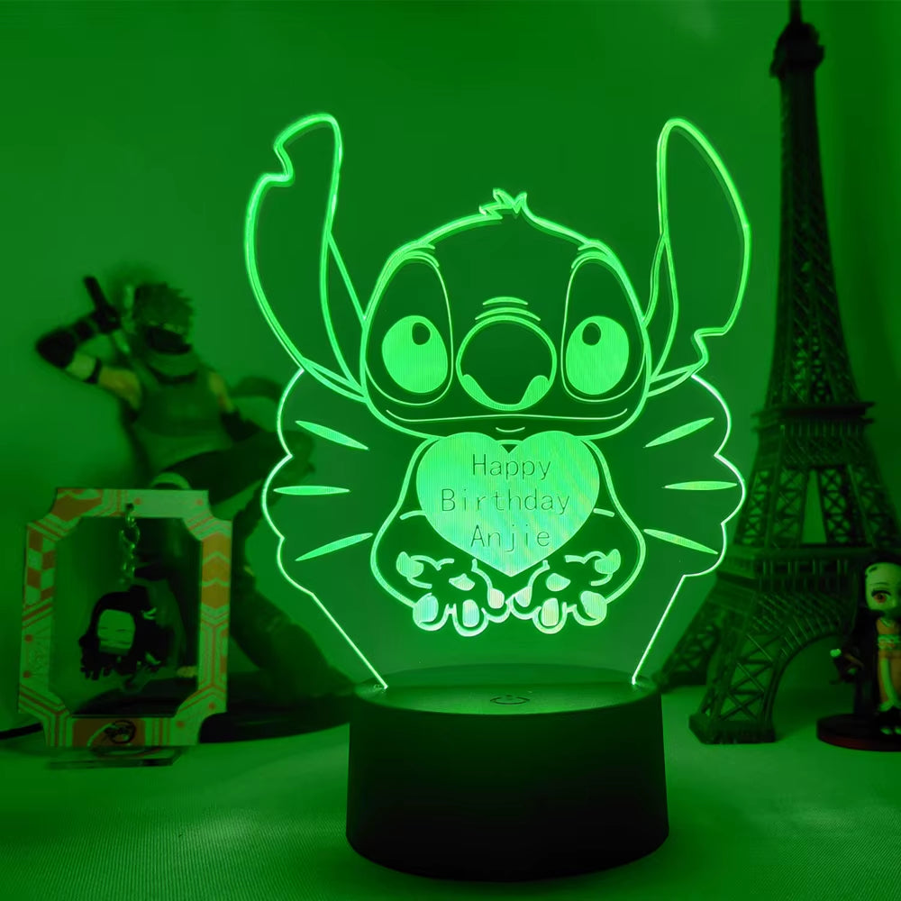 Lilo & Stitch 3D LED Night Lamp - Color-Changing Cartoon Touch Table Lamp for Kids' Rooms and Gifts