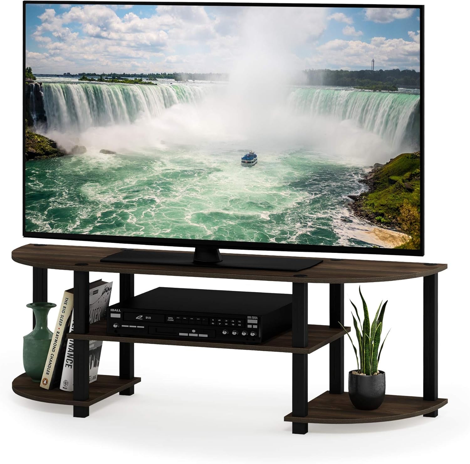 Stylish Columbia Walnut & Black Wide TV Entertainment Center - Turn-S-Tube Design