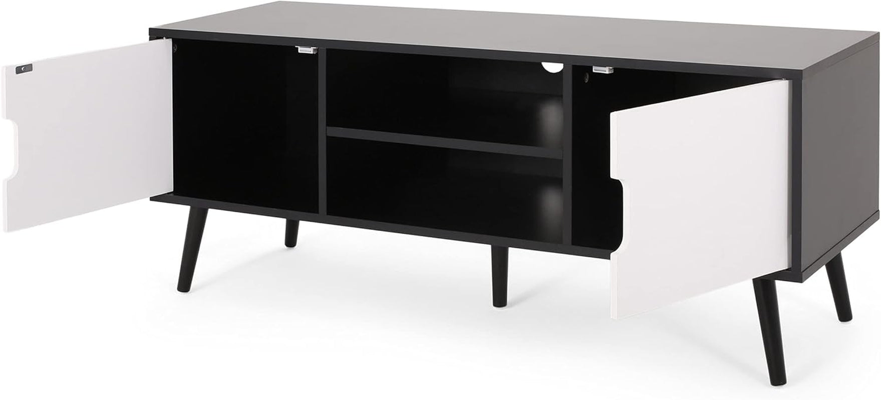 Elevate Your Living Space with the Stylish Black and White Lena TV Stand Featuring Ample Storage and Mid-Century Modern Design