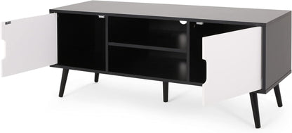 Elevate Your Living Space with the Stylish Black and White Lena TV Stand Featuring Ample Storage and Mid-Century Modern Design