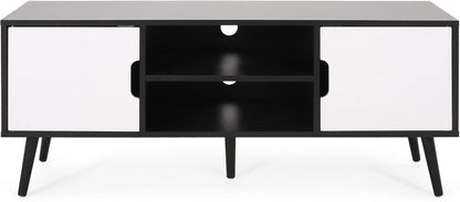 Elevate Your Living Space with the Stylish Black and White Lena TV Stand Featuring Ample Storage and Mid-Century Modern Design