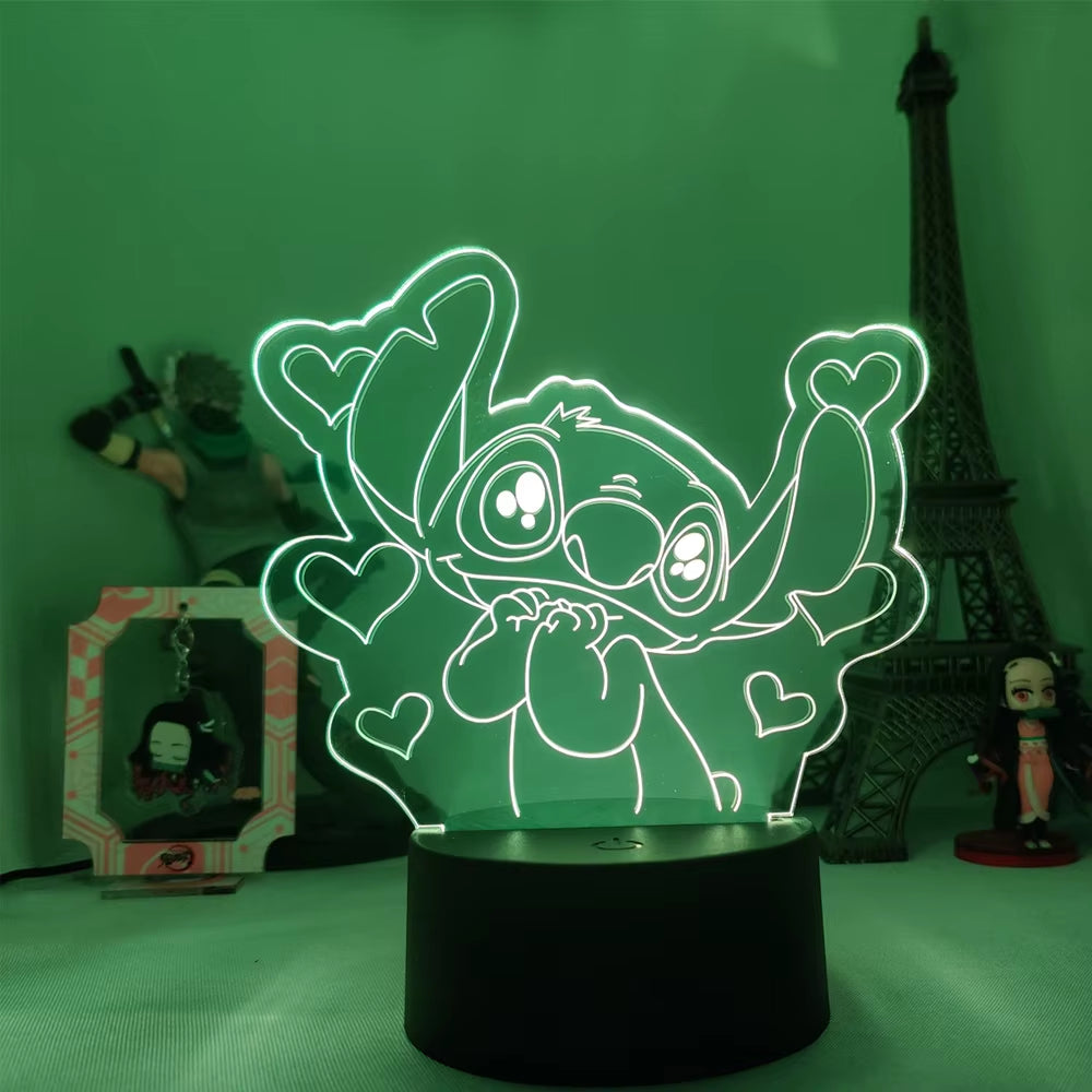 Lilo & Stitch 3D LED Night Lamp - Color-Changing Cartoon Touch Table Lamp for Kids' Rooms and Gifts