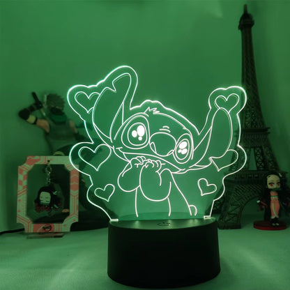 Lilo & Stitch 3D LED Night Lamp - Color-Changing Cartoon Touch Table Lamp for Kids' Rooms and Gifts