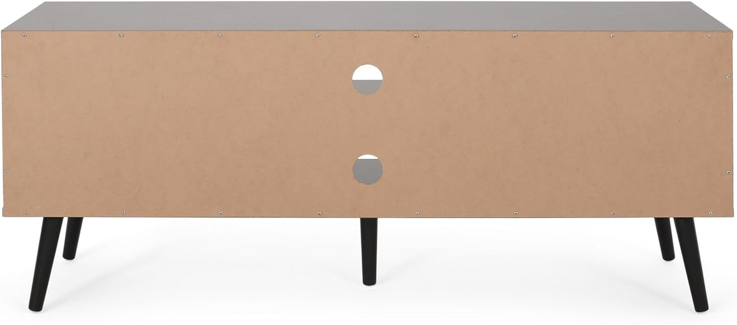 Elevate Your Living Space with the Stylish Black and White Lena TV Stand Featuring Ample Storage and Mid-Century Modern Design