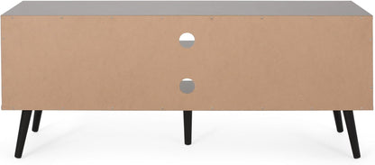 Elevate Your Living Space with the Stylish Black and White Lena TV Stand Featuring Ample Storage and Mid-Century Modern Design