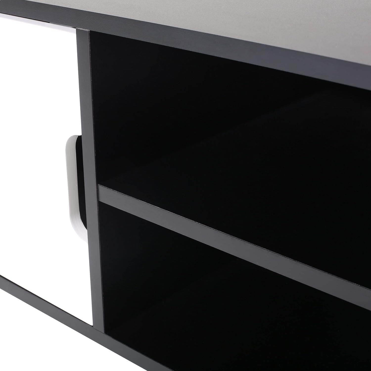 Elevate Your Living Space with the Stylish Black and White Lena TV Stand Featuring Ample Storage and Mid-Century Modern Design
