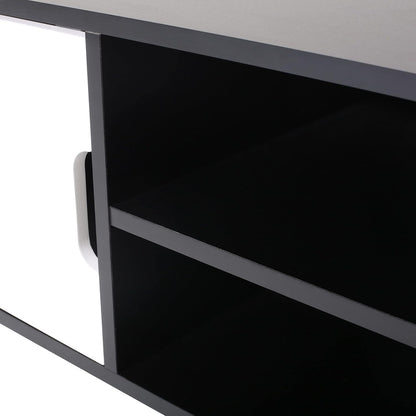 Elevate Your Living Space with the Stylish Black and White Lena TV Stand Featuring Ample Storage and Mid-Century Modern Design