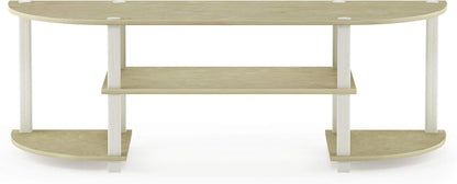 Elegant Cream Faux Marble Wide TV Entertainment Center with White Accents