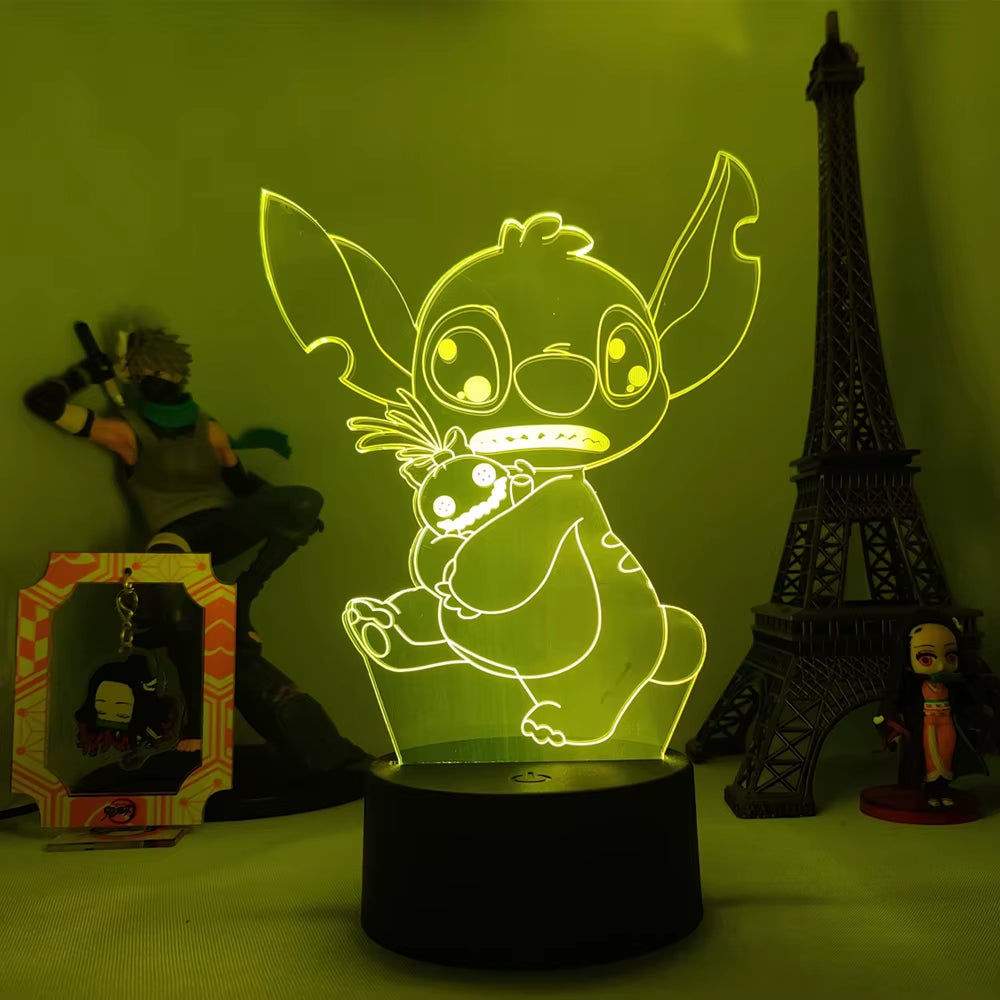 Lilo & Stitch 3D LED Night Lamp - Color-Changing Cartoon Touch Table Lamp for Kids' Rooms and Gifts