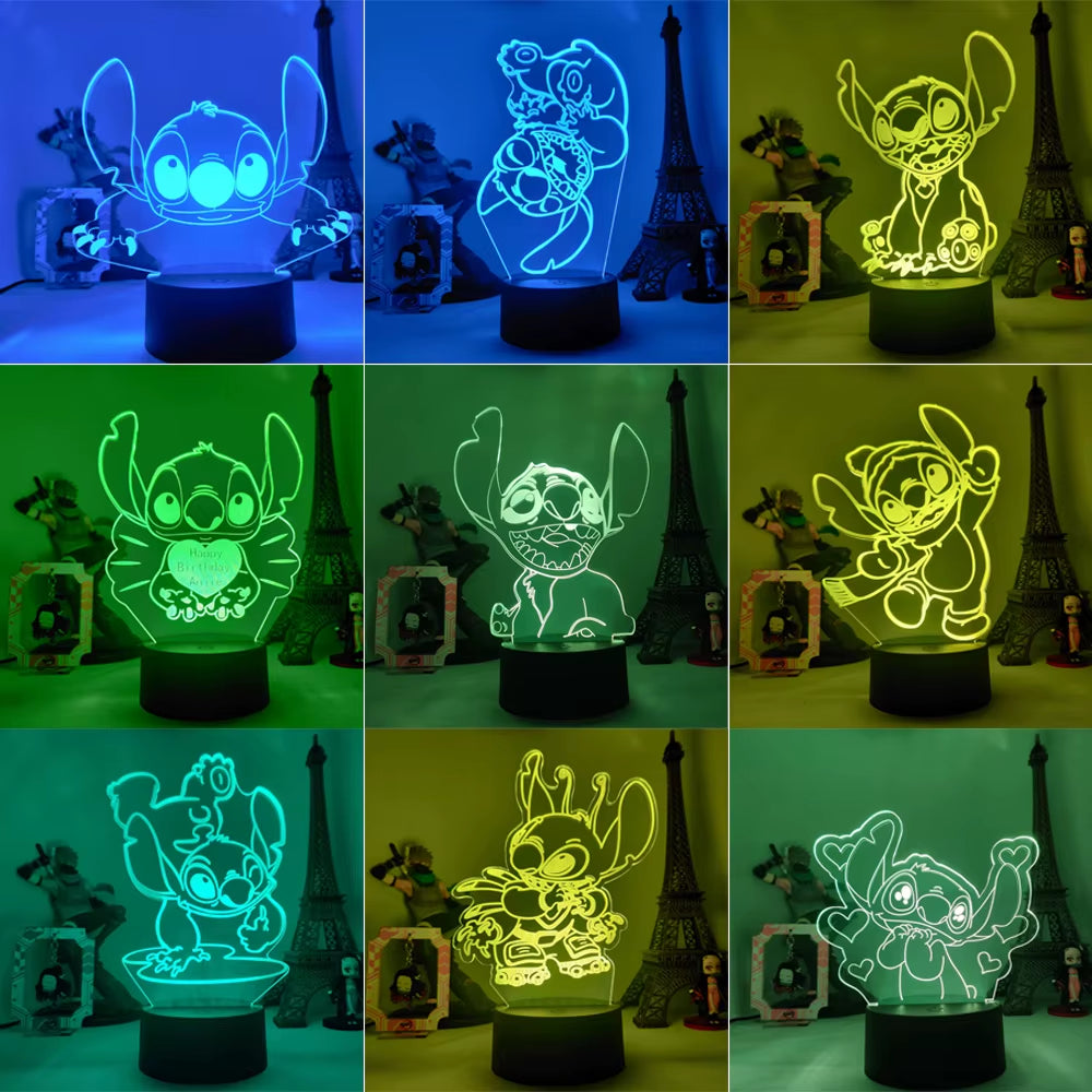 Lilo & Stitch 3D LED Night Lamp - Color-Changing Cartoon Touch Table Lamp for Kids' Rooms and Gifts