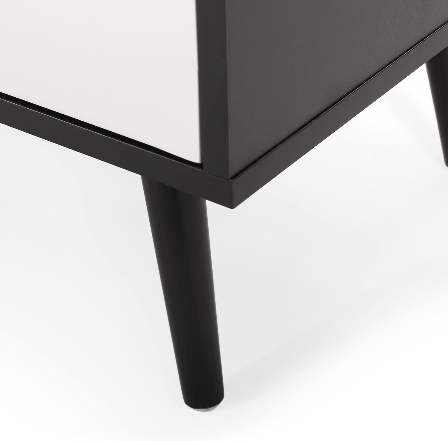 Elevate Your Living Space with the Stylish Black and White Lena TV Stand Featuring Ample Storage and Mid-Century Modern Design