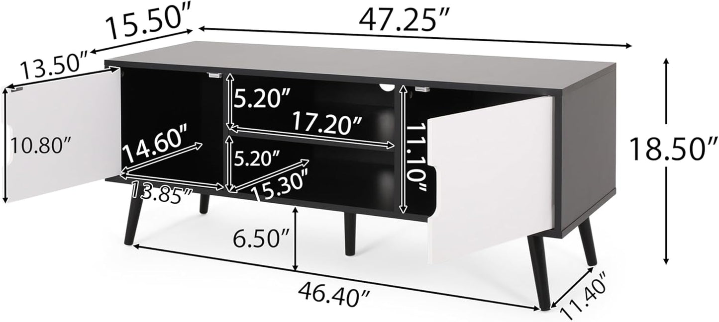 Elevate Your Living Space with the Stylish Black and White Lena TV Stand Featuring Ample Storage and Mid-Century Modern Design