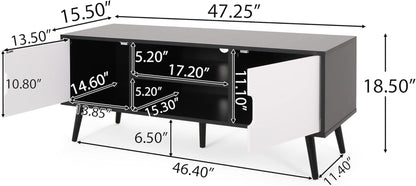 Elevate Your Living Space with the Stylish Black and White Lena TV Stand Featuring Ample Storage and Mid-Century Modern Design