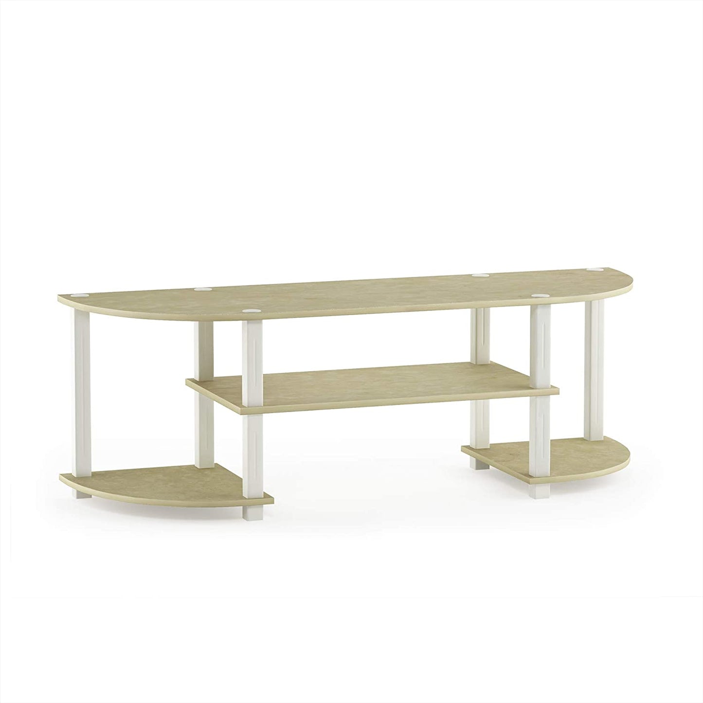 Elegant Cream Faux Marble Wide TV Entertainment Center with White Accents