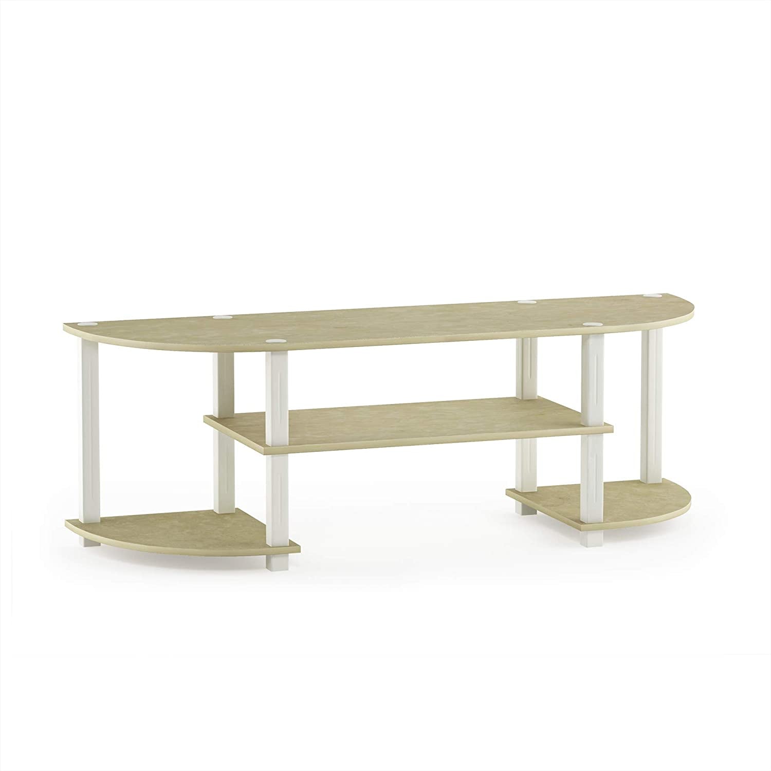 Elegant Cream Faux Marble Wide TV Entertainment Center with White Accents