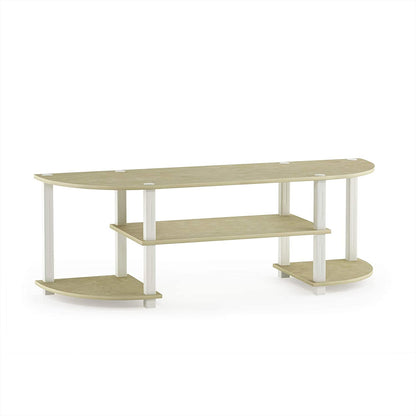 Elegant Cream Faux Marble Wide TV Entertainment Center with White Accents
