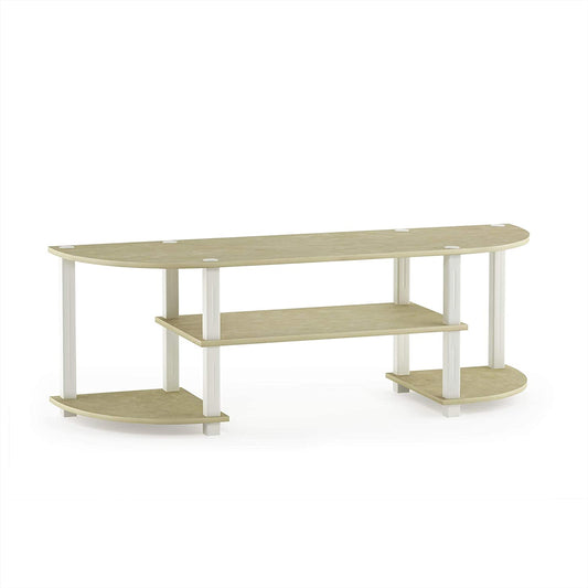 Elegant Cream Faux Marble Wide TV Entertainment Center with White Accents