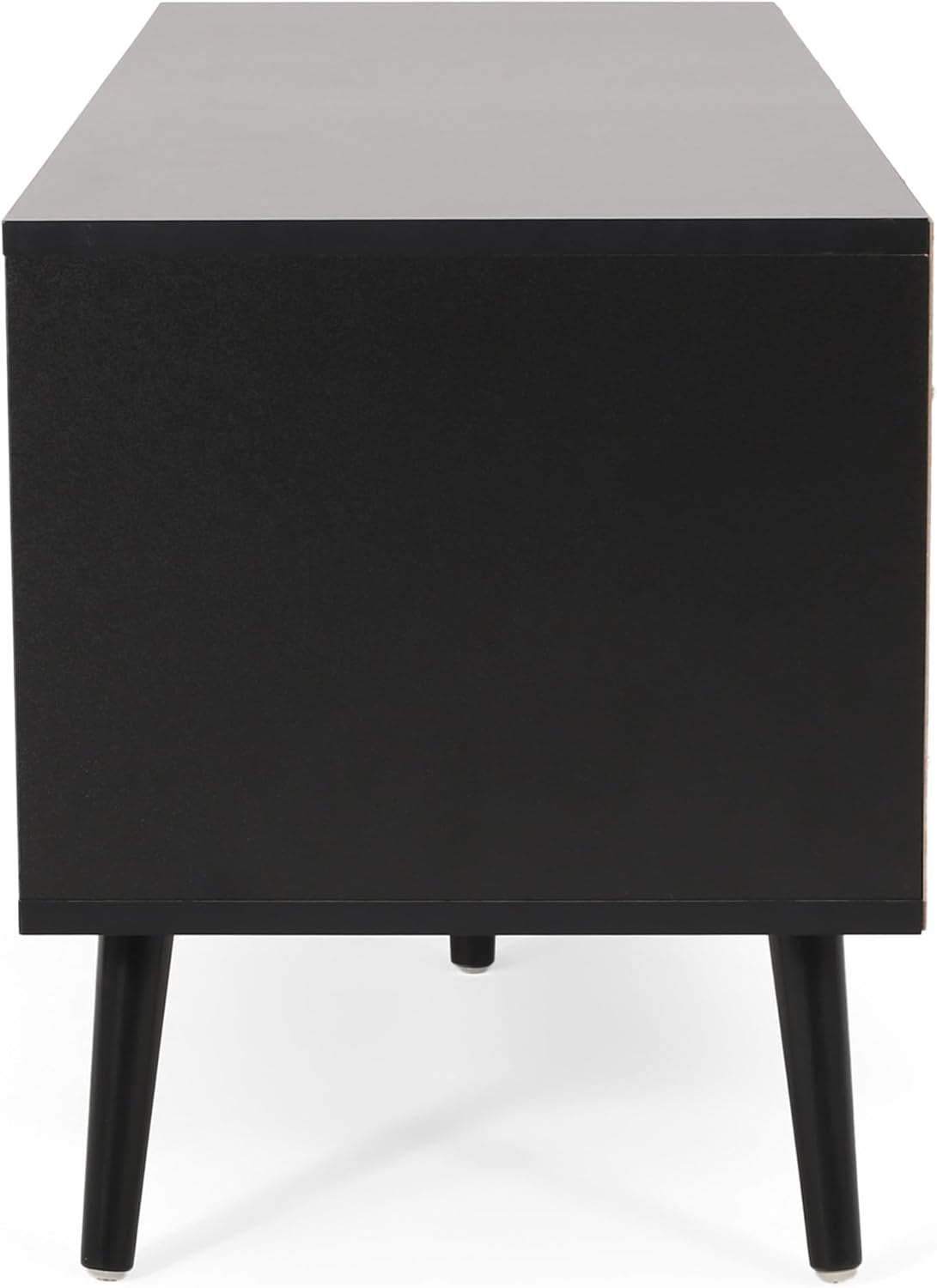Elevate Your Living Space with the Stylish Black and White Lena TV Stand Featuring Ample Storage and Mid-Century Modern Design